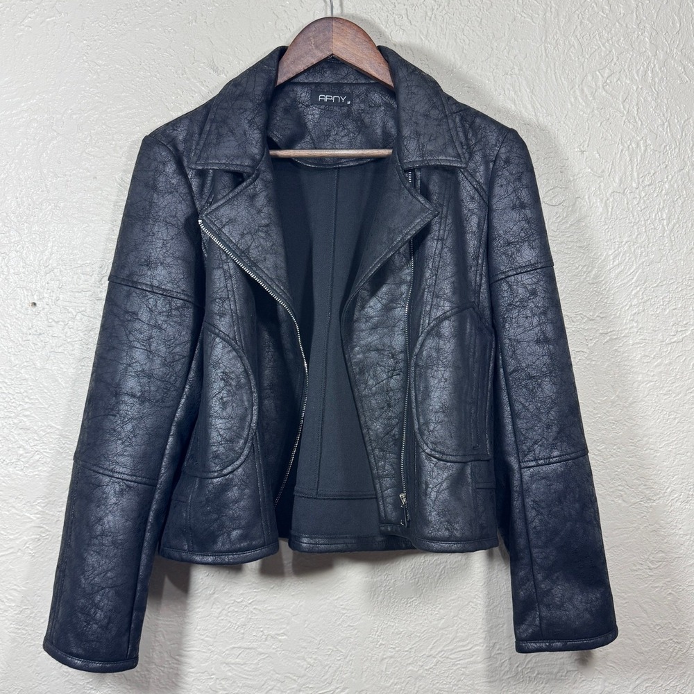 APNY Moto Bomber Jacket Medium Textured Crackle Biker Baddie Crop Streetwear Y2K